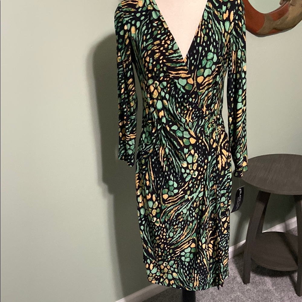 Black Label Green and Black Ruched Long Sleeve Sheath Dress